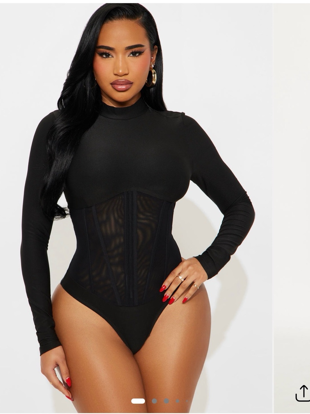 Fashion Nova Black Long Sleeve Corset Bodysuit